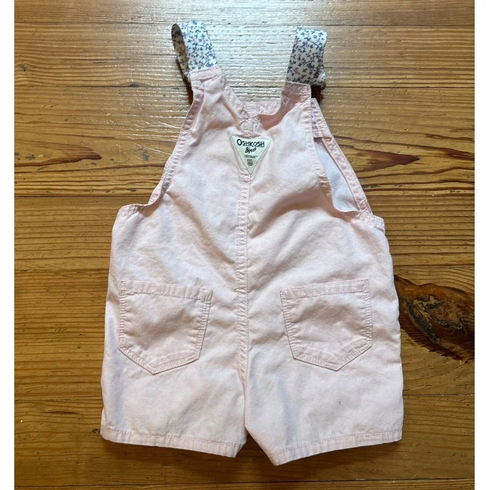 OshKosh‎ B'gosh Shortalls Kids Pink Excellent Heart Pocket Floral SIZE 18m